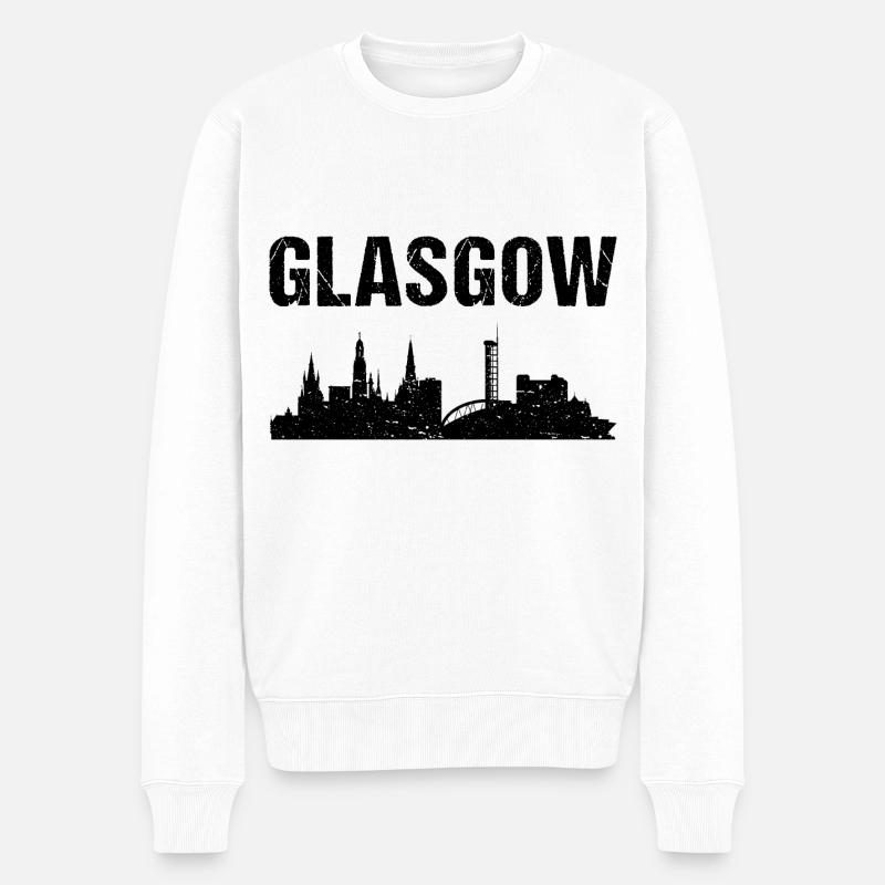 Glasgow Skyline - Männer Premium Bio Pullover - Weiß