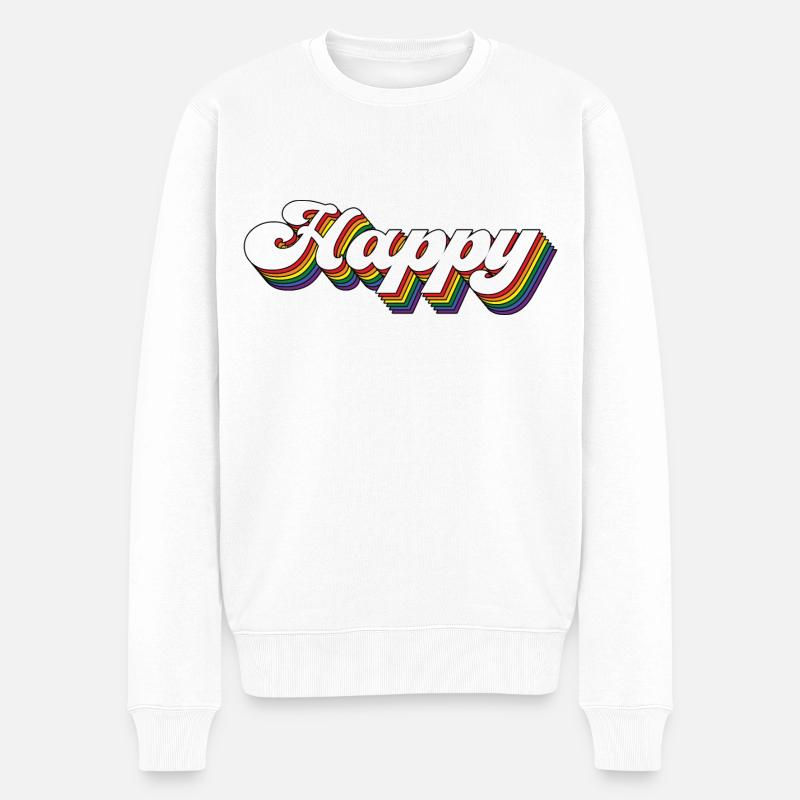 Happy Regenbogen Farben - Männer Premium Bio Pullover - Weiß