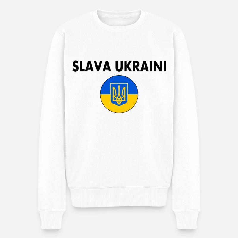 Slava ukraini - Männer Premium Bio Pullover - Weiß