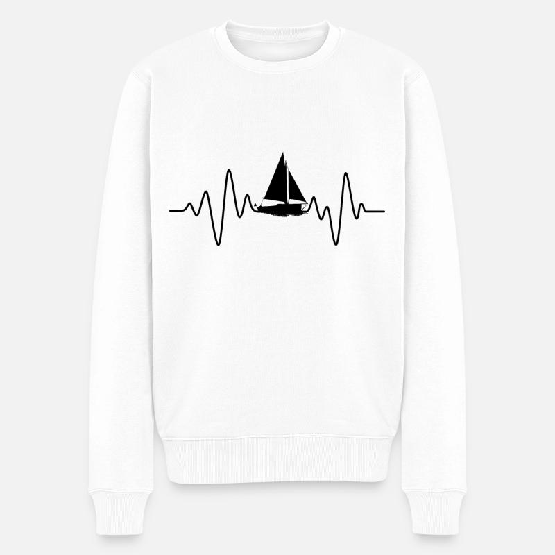 Schiff Herzschlag Seefahrt - Männer Premium Bio Pullover - Weiß