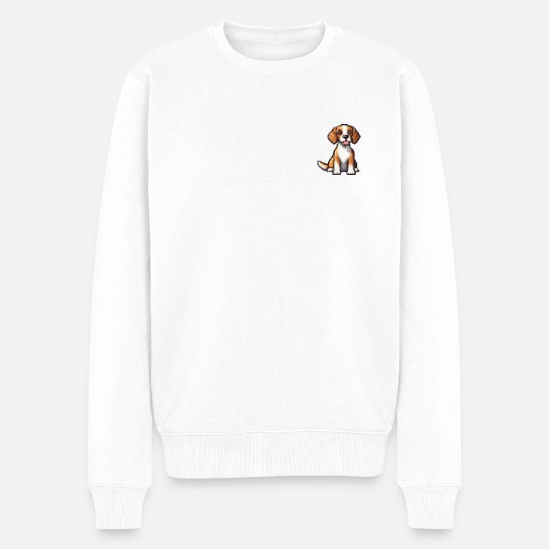 Pixel Beagle Hund 90er Jahre Design - Männer Premium Bio Pullover - Weiß