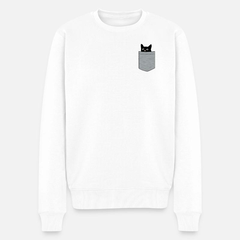 Schwarzes Kätzchen in Brusttasche - Männer Premium Bio Pullover - Weiß