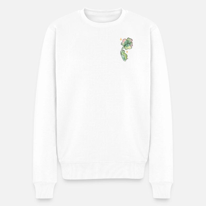 Glücksbringer Raupe auf Kleeblatt - Männer Premium Bio Pullover - Weiß