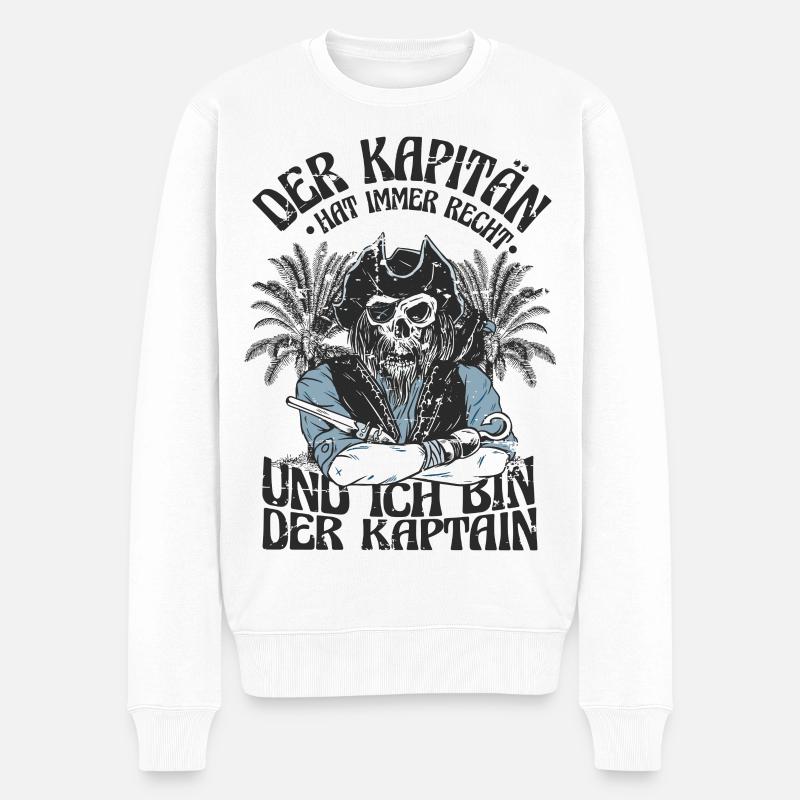 Der Kapitän hat immer recht ! - Männer Premium Bio Pullover - Weiß