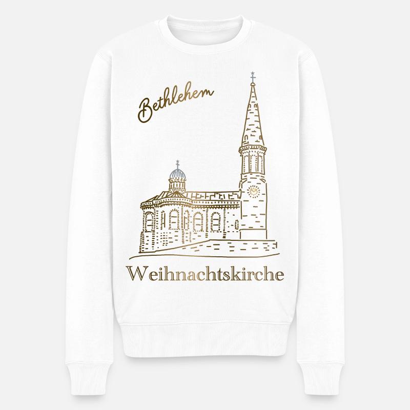 Weihnachtskirche Bethlehem, handgezeichnet - Männer Premium Bio Pullover - Weiß