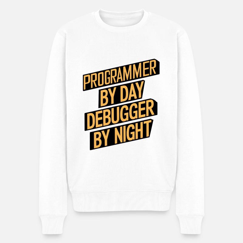 Programmer by Day, Debugger by Night - Men's Premium Organic Jumper - white
