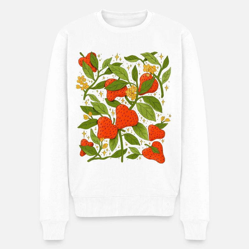 Erdbeeren und Blumen botanisch künstlerisch - Männer Premium Bio Pullover - Weiß