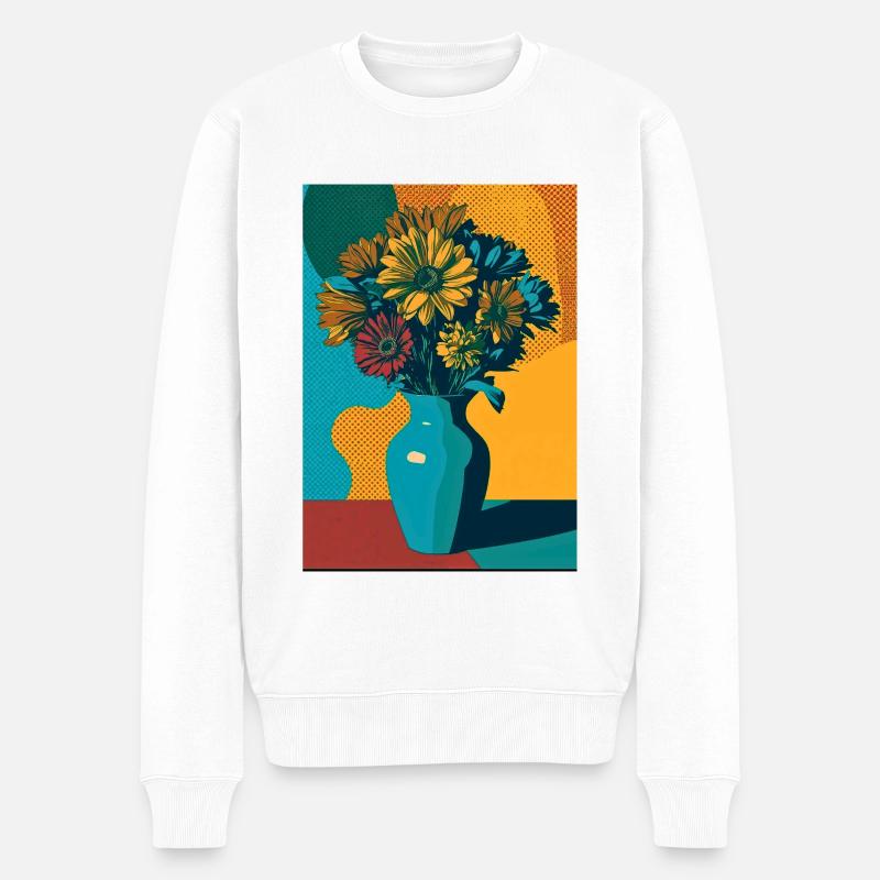 Pop Art Blumen auf blauer Vase - Männer Premium Bio Pullover - Weiß
