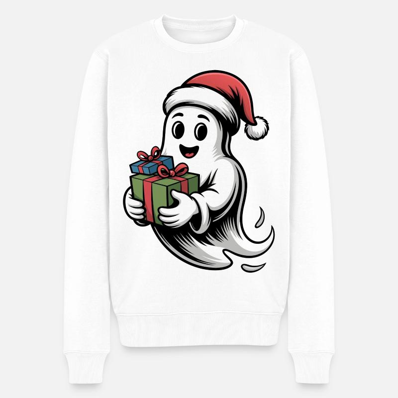 Weihnachtsgeist mit Geschenk - Pull Premium bio Homme - blanc