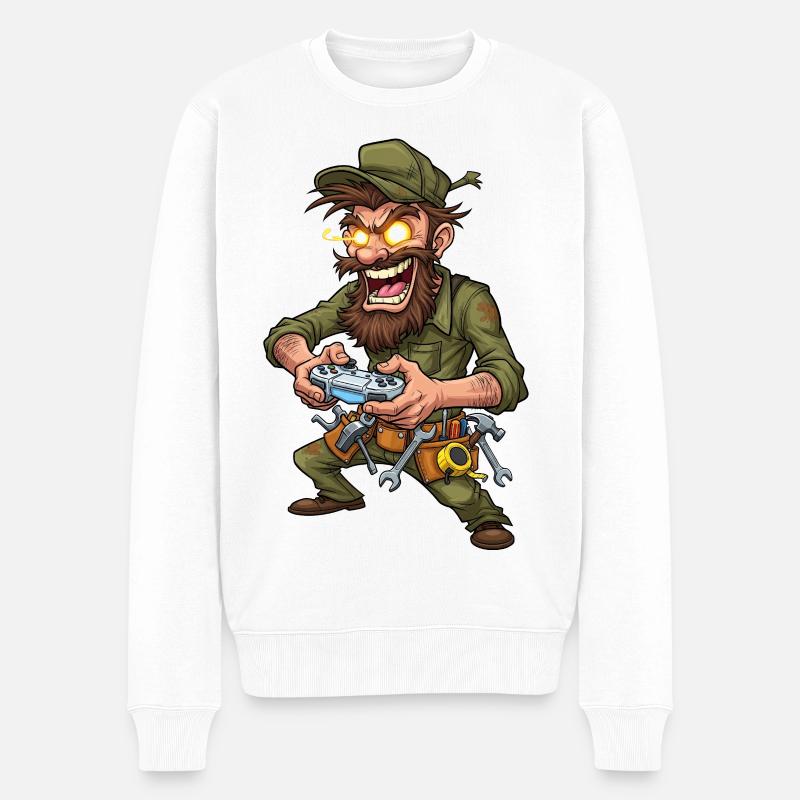 Abenteuer-Gamer mit Werkzeugen Handwerker - Männer Premium Bio Pullover - Weiß