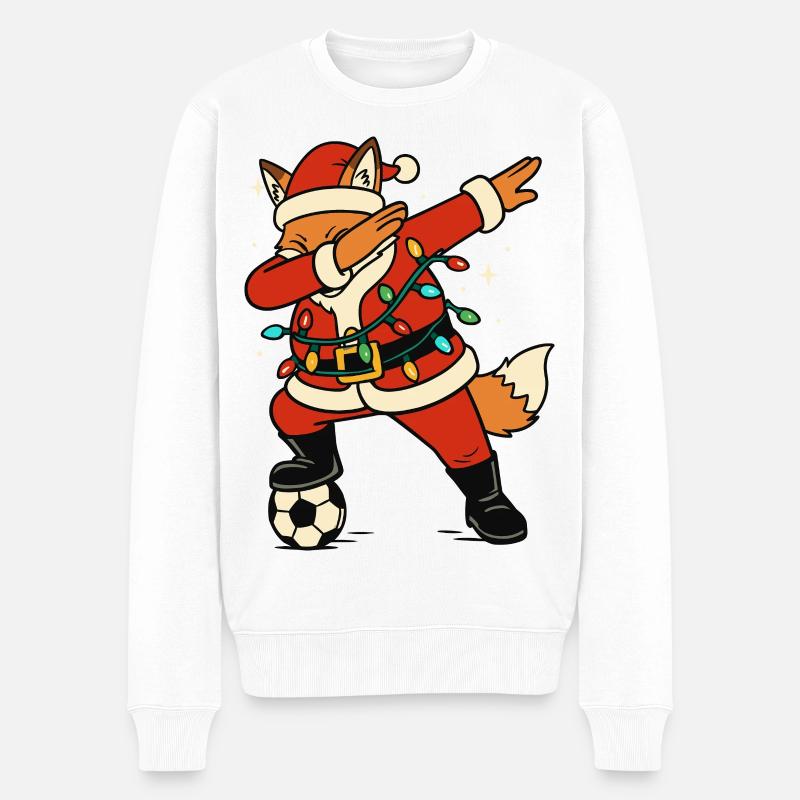 Dabbing Fuchs Weihnachtsmann Fußball Cool - Männer Premium Bio Pullover - Weiß