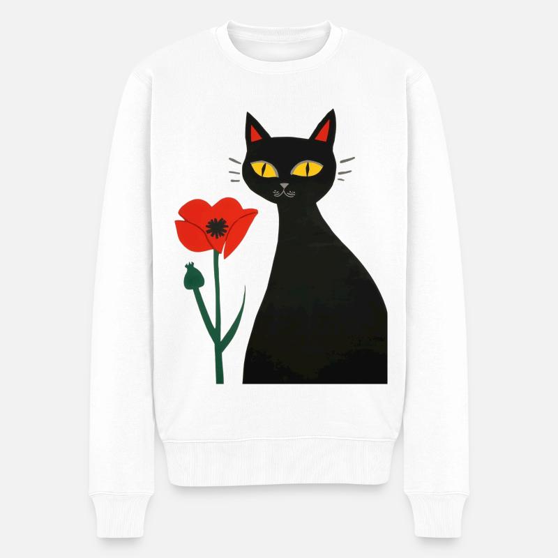 Chat noir avec des coquelicots - Pull Premium bio Homme - blanc