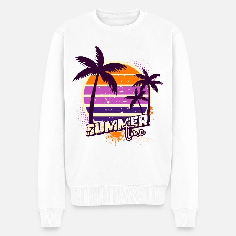 Palmiers coucher – Summer Time - Pull Premium bio Homme - blanc