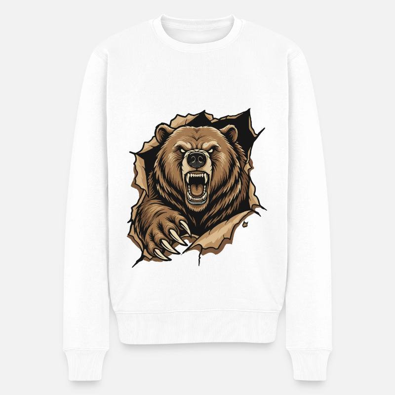 Grunding-Grizzlybär-Wildklaue - Männer Premium Bio Pullover - Weiß