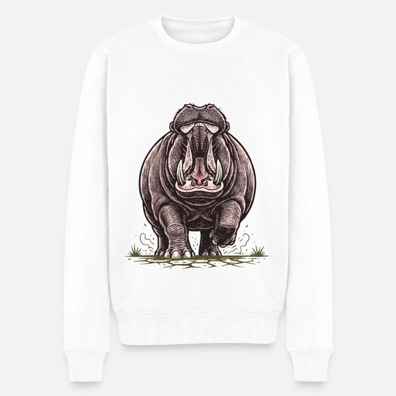 Hippopotame en Charge Puissance Sauvage - Pull Premium bio Homme - blanc