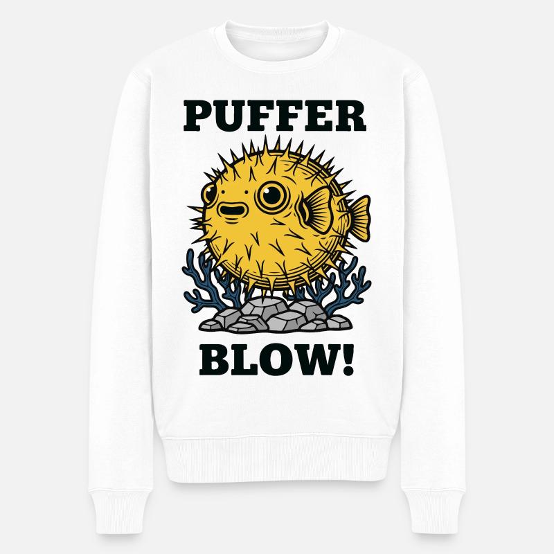 Humour Poisson Globe Puffer Blow - Pull Premium bio Homme - blanc