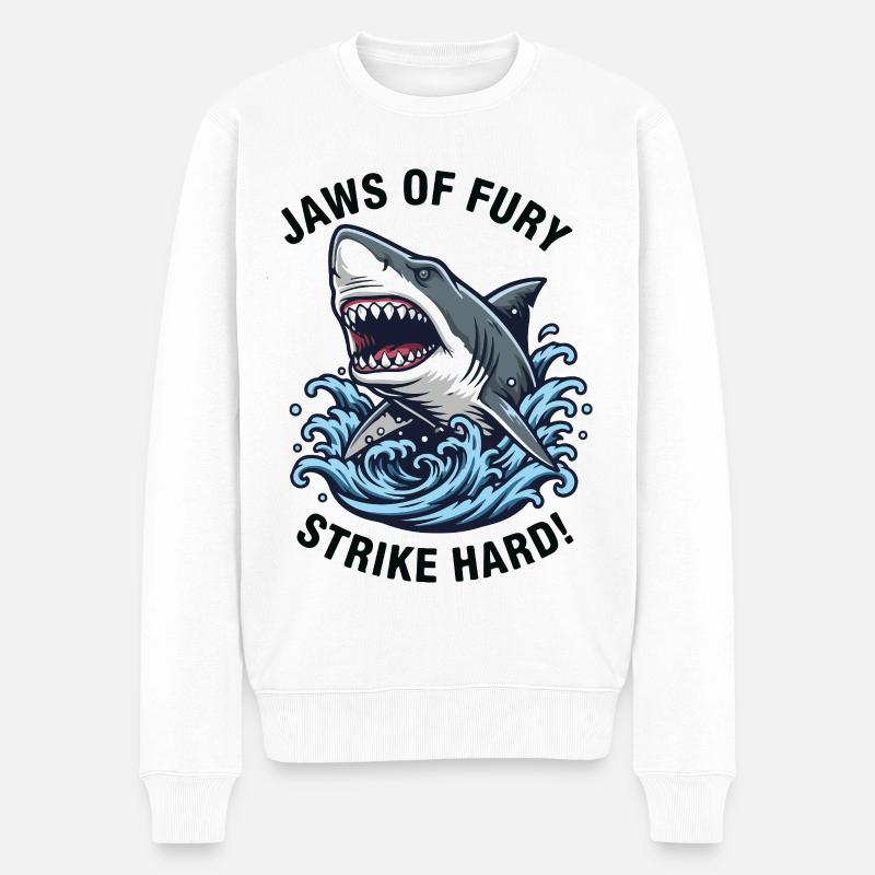 Jaws of Fury Weißer Hai greift an - Männer Premium Bio Pullover - Weiß
