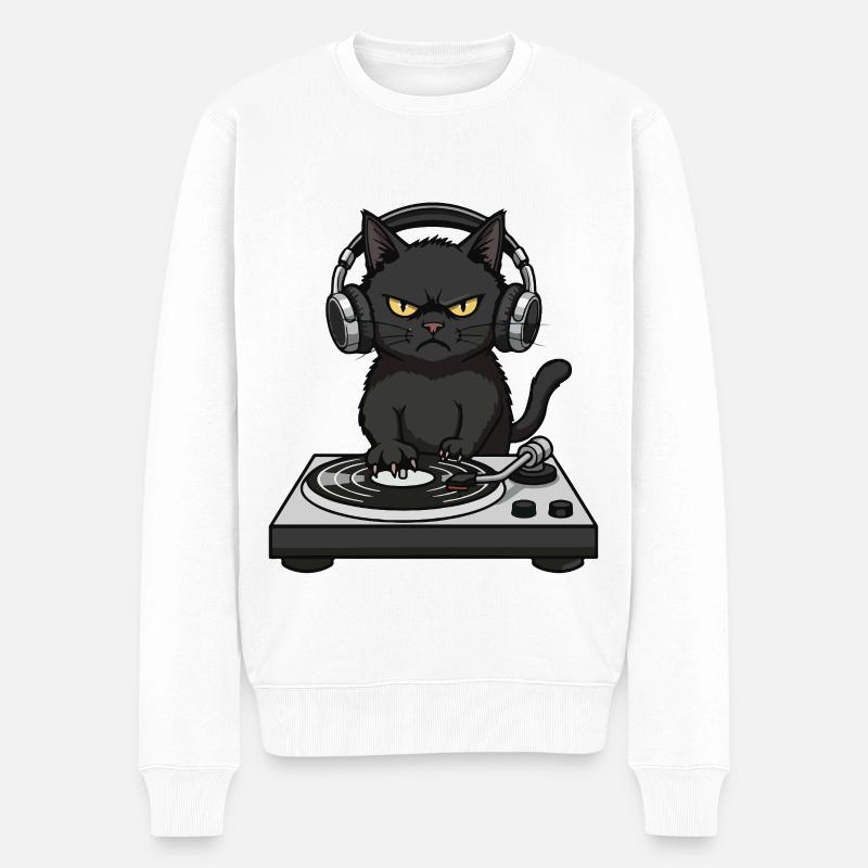 Plattenspieler Cat Cat DJ Vinyl - Männer Premium Bio Pullover - Weiß