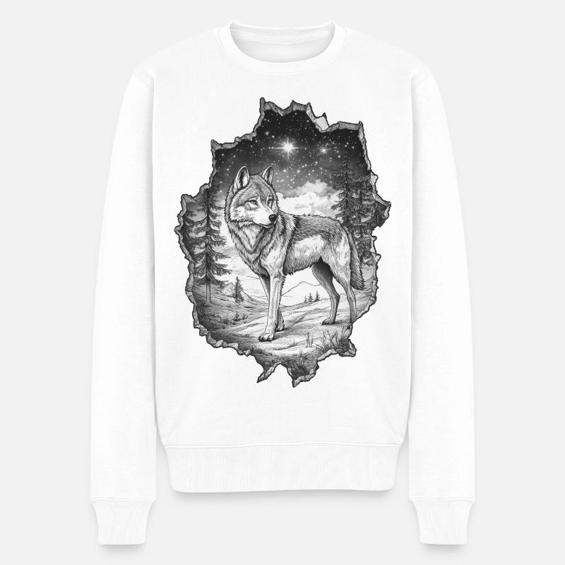 Wolf - Männer Premium Bio Pullover - Weiß