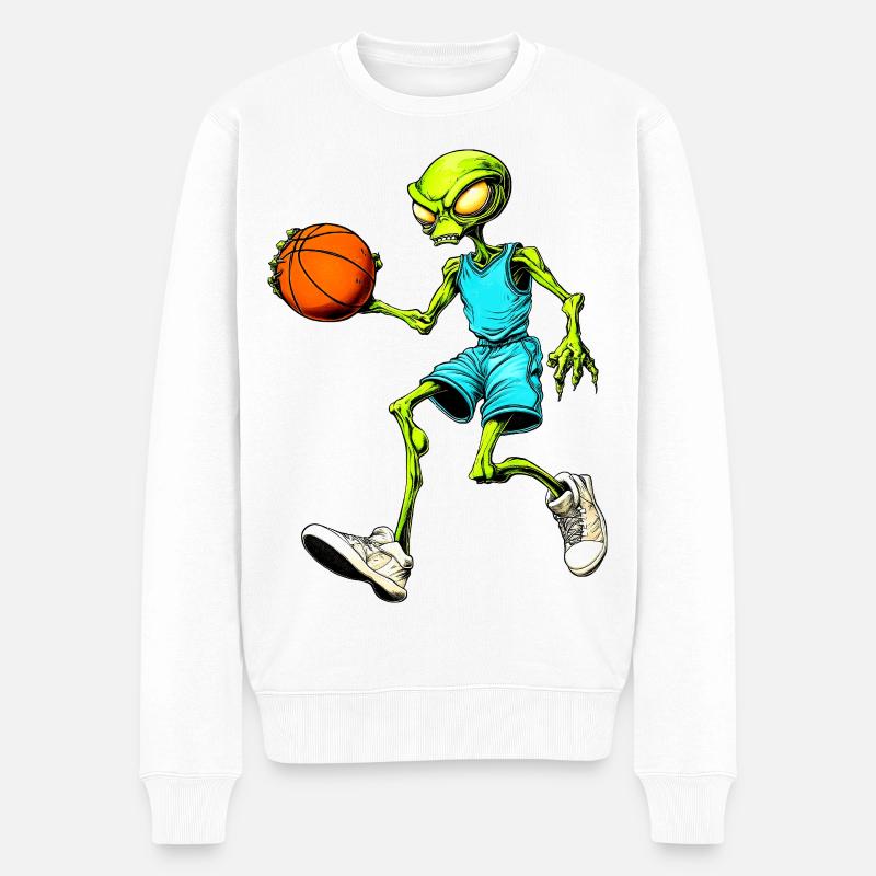 Aliens Basketball - Männer Premium Bio Pullover - Weiß