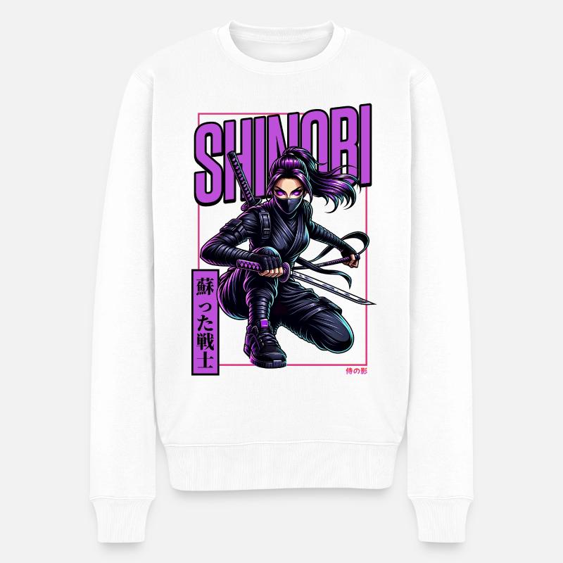 Schatten Shinobi Kämpferin - Männer Premium Bio Pullover - Weiß