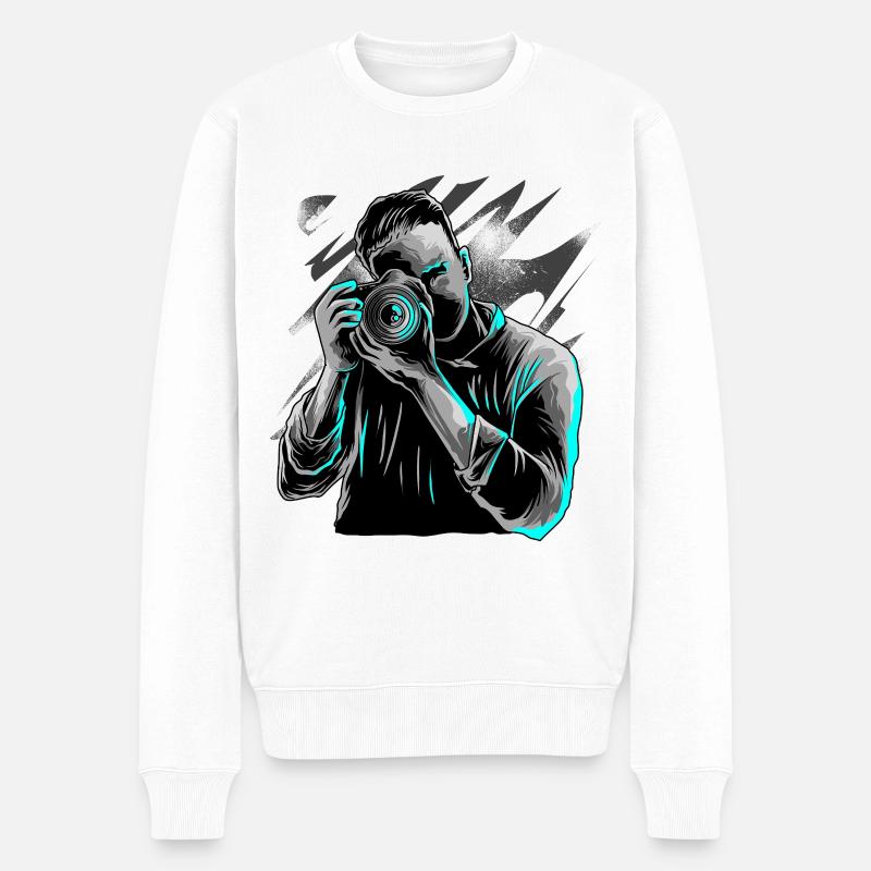 Photographe avec motif caméraman - Pull Premium bio Homme - blanc