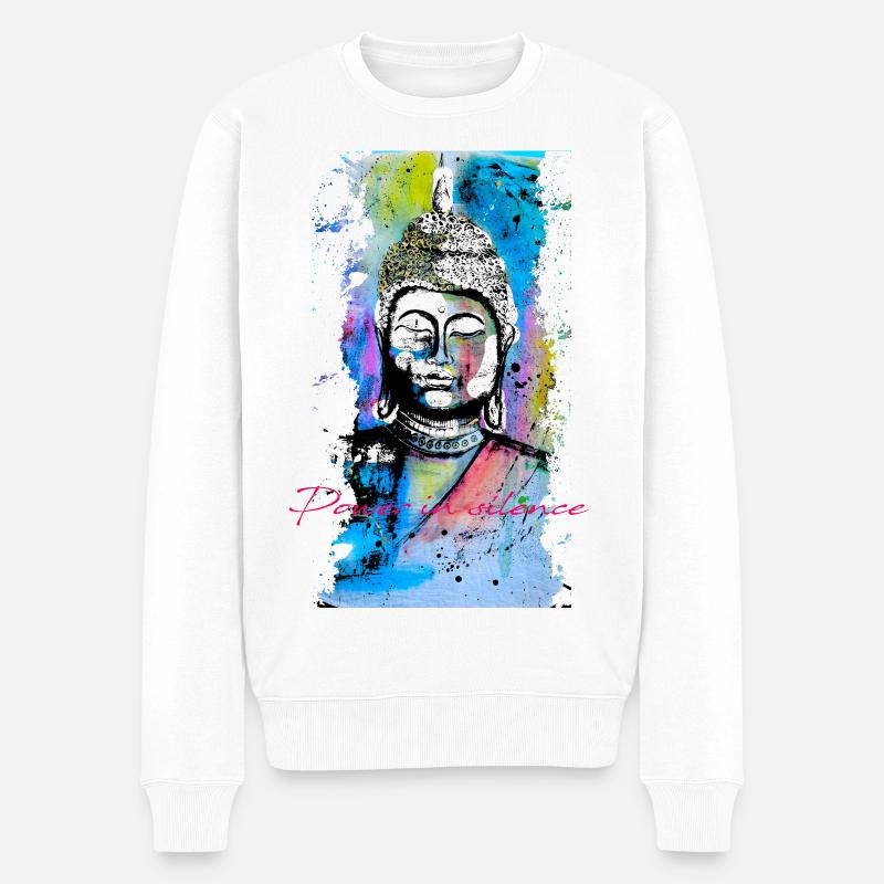 Stille Kraft des Buddha - Männer Premium Bio Pullover - Weiß
