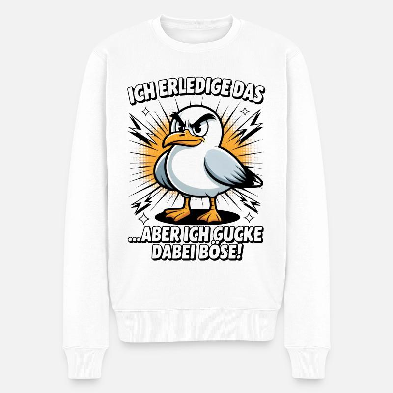 Lustiger Spruch Arbeit Büro Job Möwe - Männer Premium Bio Pullover - Weiß