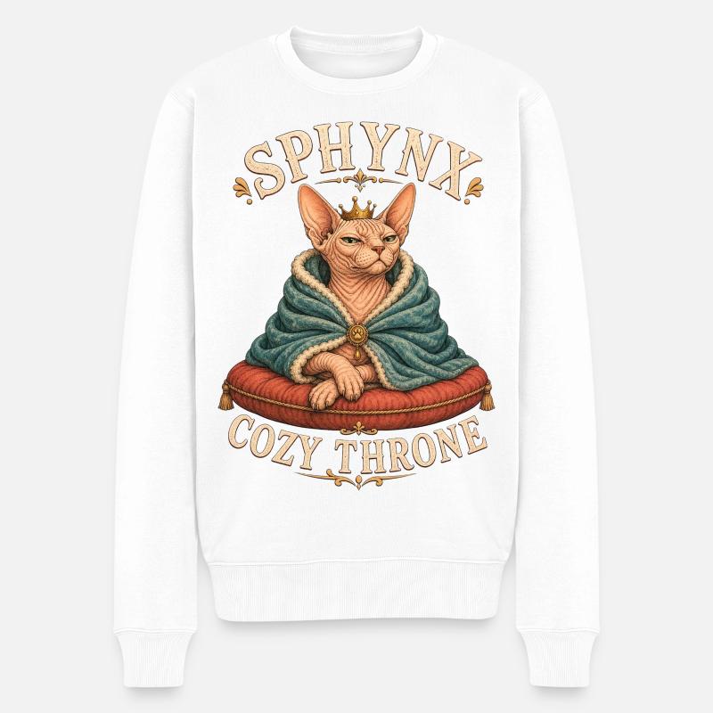 SPHYNX TRÔNE DOUILLET Chat - Pull Premium bio Homme - blanc