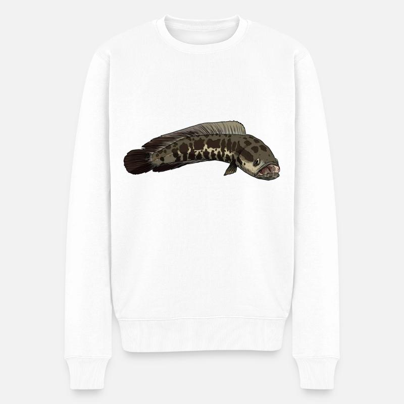 Snakehead Schlangenkopf Fisch - Männer Premium Bio Pullover - Weiß