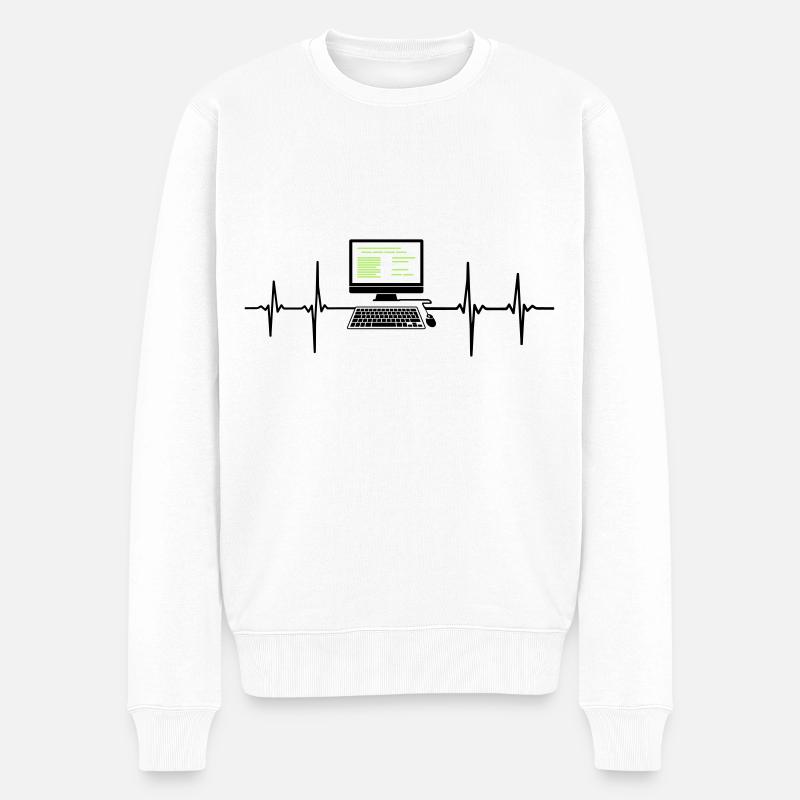 Computer EKG Herzschlag Programmierer PC Nerd - Männer Premium Bio Pullover - Weiß