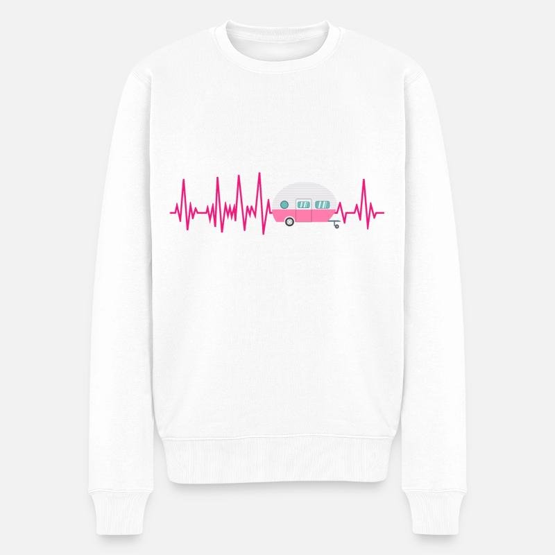 Camperin EKG Herzschlag Camping Wohnwagen - Männer Premium Bio Pullover - Weiß