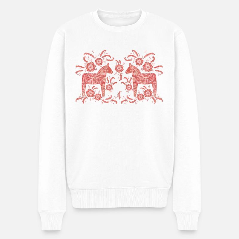 Schwedisches Dala-Pferd - Männer Premium Bio Pullover - Weiß