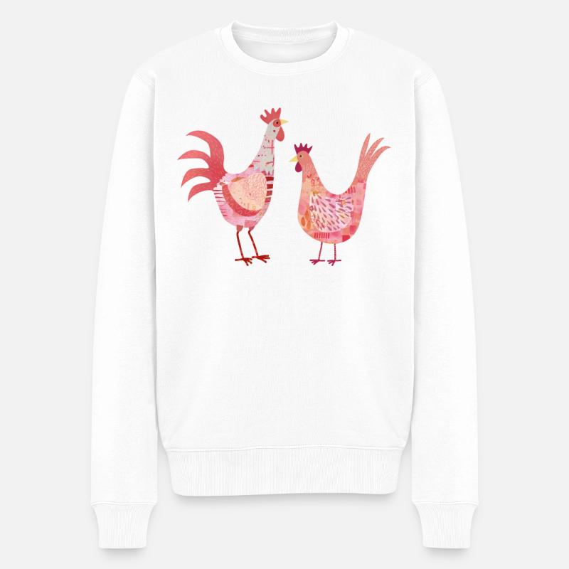 Hühner- und Hahnenhühnerfarm Kunst - Männer Premium Bio Pullover - Weiß