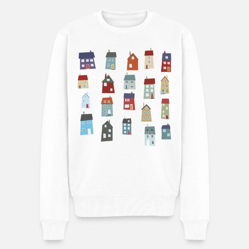 Kleine Häuser - Männer Premium Bio Pullover - Weiß
