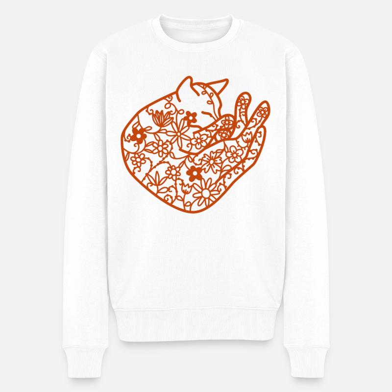 Floral Schlafende Katze - Männer Premium Bio Pullover - Weiß