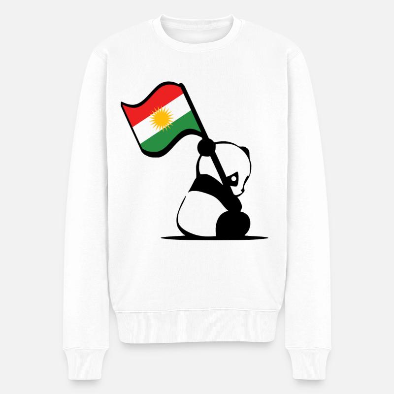 Panda kurde. Panda mignon avec le drapeau du Kurdistan - Pull Premium bio Homme - blanc