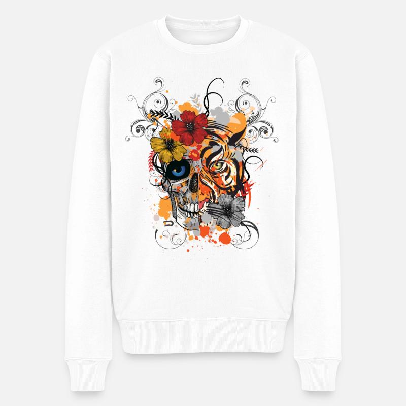 Abstract Tattoo Tribal Tiger Skull Face - Männer Premium Bio Pullover - Weiß