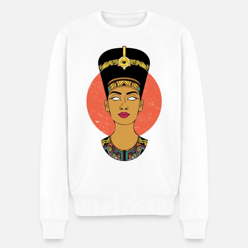 Illuminati Nofretete - Sonnengott - Männer Premium Bio Pullover - Weiß