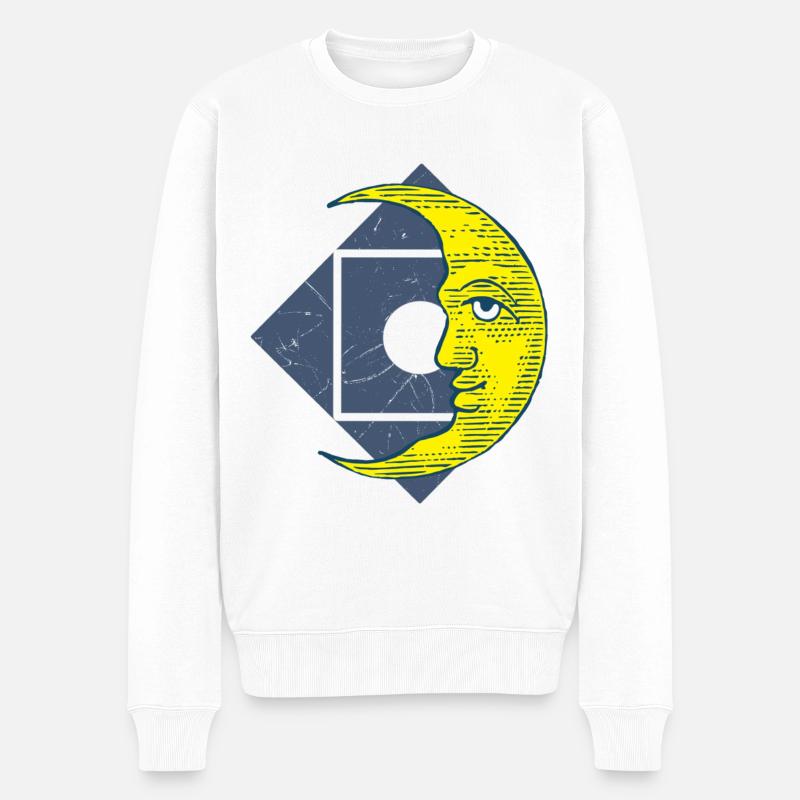 Mond Gesicht Geometrie - Moon - Männer Premium Bio Pullover - Weiß