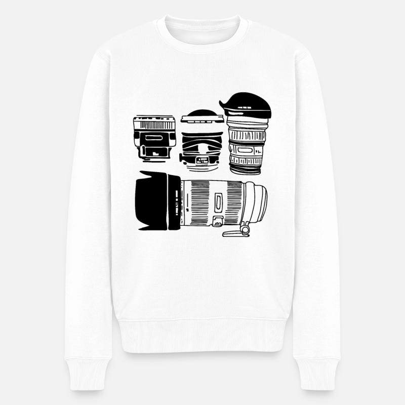 Kameraobjektiv - Männer Premium Bio Pullover - Weiß