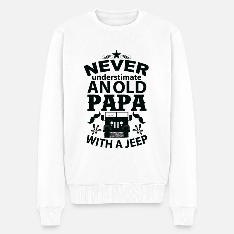 Unterschätze niemals einen alten Papa mit einem Jeep - Männer Premium Bio Pullover - Weiß