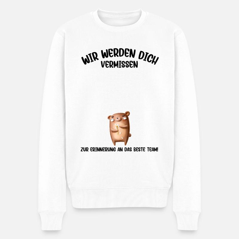 Wir werden dich Vermissen beste Team Abschied - Männer Premium Bio Pullover - Weiß