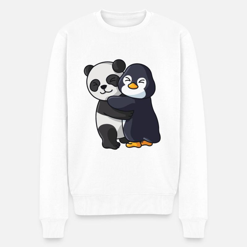 Panda mit Pinguin Liebe süßes niedliche Tiere - Männer Premium Bio Pullover - Weiß