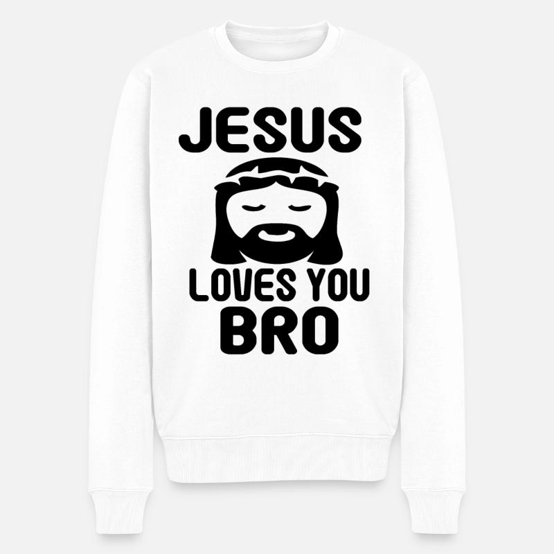 Lustiges Jesus loves you - Männer Premium Bio Pullover - Weiß