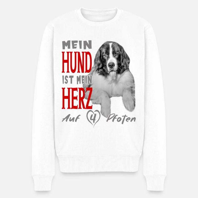 Mein Hund ist ein Landseer - Männer Premium Bio Pullover - Weiß