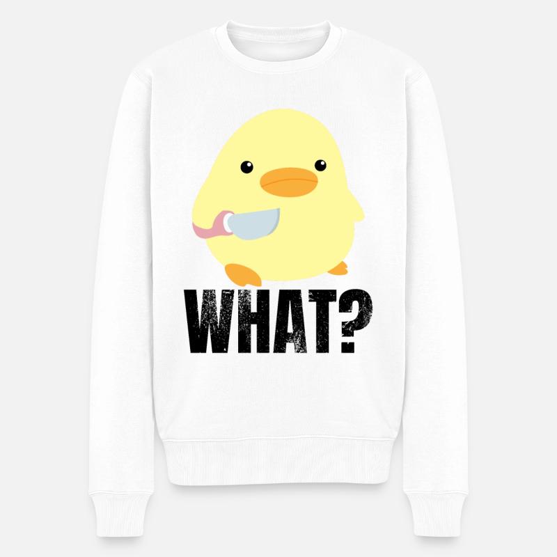 Süße Ente mit Messer Meme Küken Huhn Gans Was - Männer Premium Bio Pullover - Weiß