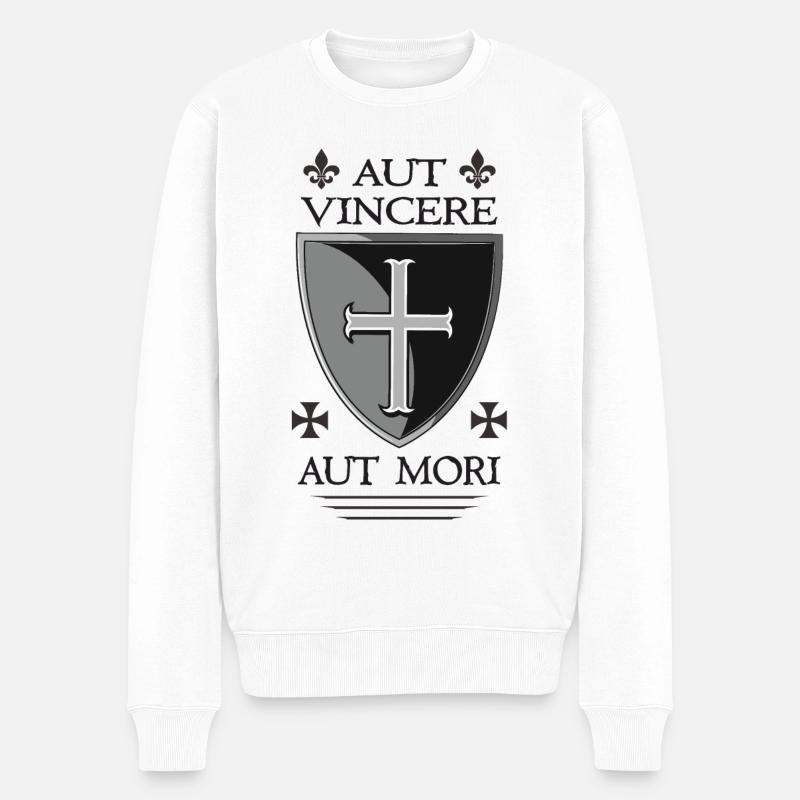Bouclier croisé templier - Pull Premium bio Homme - blanc