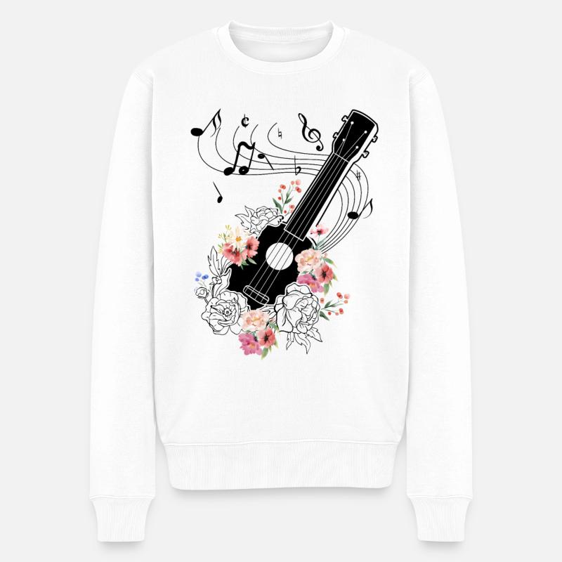 Ukulélé avec des fleurs cadeau - Pull Premium bio Homme - blanc