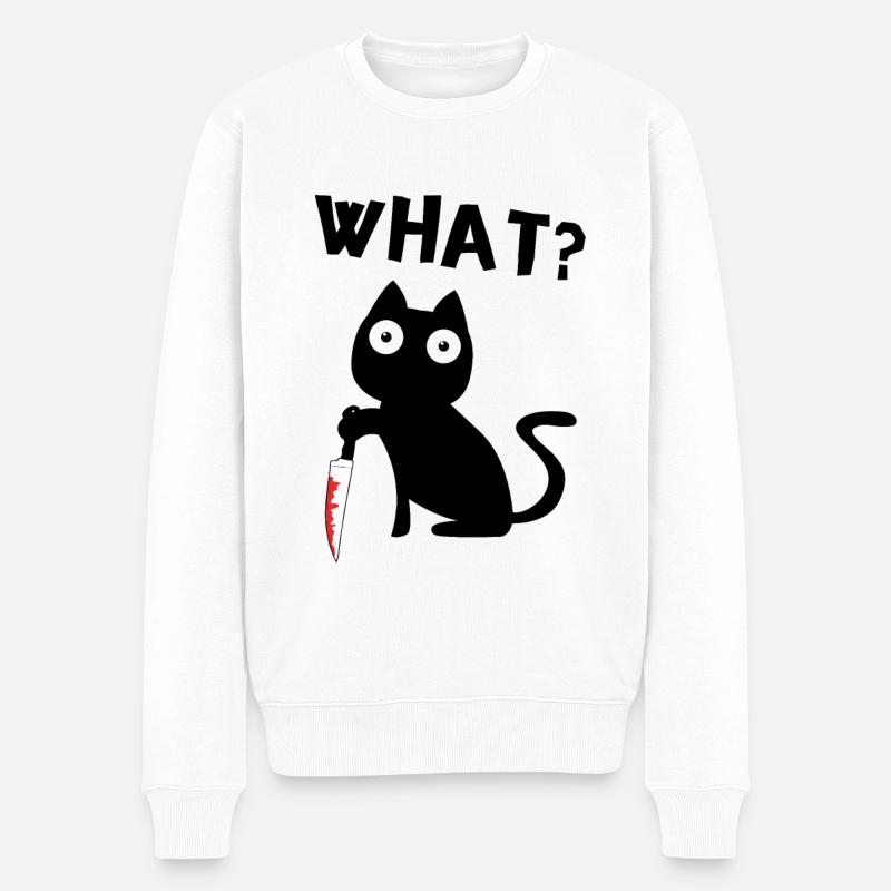 Sort morderisk kat Hvad? Meme kat med kniv - Økologisk premium-sweatshirt til mænd - hvid